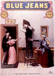 „Obraz zwrócony w stronę ściany”, plakat do „Niebieskich dżinsów”, napisany przez Josepha Arthura (kolor litho) autorstwa American School