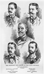 Prezydent Salvador Cisneros Betancourt (1828-1914) i Gabinet Republiki Kubańskiej, ok. 1930 r. 1895, ilustracja z The Story of Cuba Murata Halsteada, The Werner Company, opublikowana 1898 (wydruk autorstwa American School