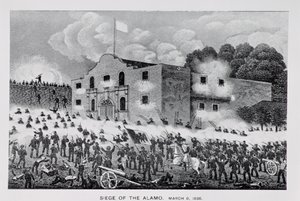 Oblężenie Alamo, 6 marca 1836, z „Teksas, uosobienie historii Teksasu, 1897”, Williama H. Brookera autorstwa American School