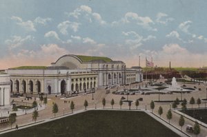 Stacja Union Station, Waszyngton DC (kolorowa litografia) autorstwa American School