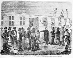 Wojna z Mississippi Negro rekrutuje na pokład samochodu do Murfreesboro, z Frank Leslies Illustrated Newspaper, maj 1864 autorstwa American School