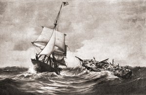 Zdobycie HMS Frolic przez slup wojenny USS Wasp, akcja morska stoczona na Atlantyku 18 października 1812 r. podczas wojny 1812 r., z „Historii naszego kraju”, opublikowanej w 1905 r. (litho) autorstwa American School