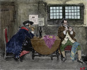 Haker Henry Every (John Avery, Long Ben, Benjamin Bridgeman) (?-1695) sprzedaje biżuterię odzyskaną podczas ataków wroga Ilustracja Howard Pyle (1853-1911) autorstwa American School