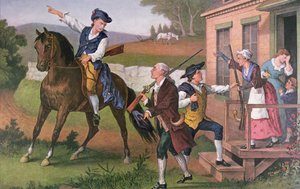 Ramię „minutowych ludzi” do akcji przeciwko Brytyjczykom, pub. przez Currier i Ives autorstwa American School