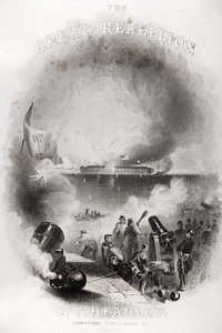 Ilustracja na stronie tytułowej przedstawiająca atak na Fort Sumter w 1861 r. z „Wielkiego buntu” J.T. Headley, opublikowano 1866 autorstwa American School