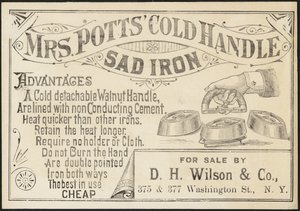 Karta handlowa dla pani Potts „Cold Handle Sad Iron, c.1870-1900 autorstwa American School