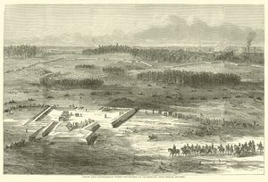 Prace Unii i Konfederacji na południowy zachód od Petersburga, ze stacji sygnalizacyjnej, marzec 1865 autorstwa American School