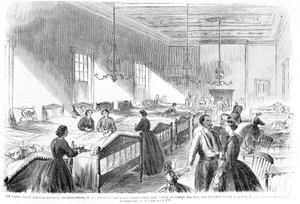 Ochotnicze pielęgniarki opiekujące się chorymi w US General Hospital w Georgetown, z gazety Frank Leslies Illustrated, 6 lipca 1861 autorstwa American School