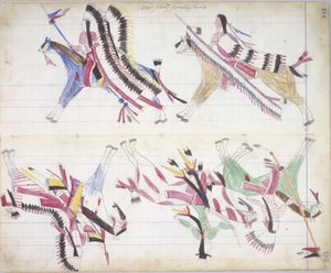 Impreza wojenna wraca do domu, ilustracja z Black Horse Ledger, 1877-79 (ołówek i kredka na papierze) autorstwa American School