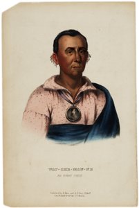 Wat-Che-Mon-Ne, wódz Ioway, grafika wykonana przez J. T. Bowena, ilustracja z Historii plemion indyjskich Ameryki Północnej autorstwa Thomasa L. McKenneya i Jamesa Halla, ok. 1842-70 autorstwa American School