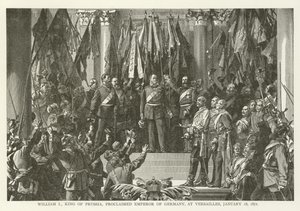 Wilhelm I, król pruski, ogłoszony cesarzem Niemiec, w Wersalu, 18 stycznia 1871 r autorstwa American School