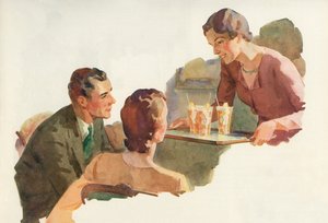 Kobieta serwująca mrożoną herbatę swoim przyjaciołom autorstwa American School