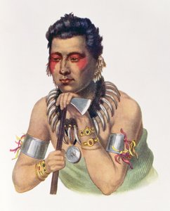 Młody Ma-Has-Ka, wódz Iowasów, 1837, ilustracja z "The Indian Tribes of North America, Vol.1", Thomas L. McKenney i James Hall, wyd. John Grant autorstwa American School