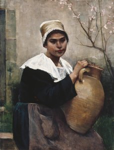 Bretońska dziewczyna trzymająca słoik