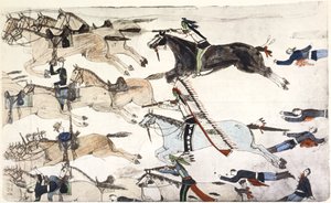Bitwa pod Little Bighorn, Montana, USA, 25-26 czerwca 1876 c1900 autorstwa Amos Bad Heart Buffalo
