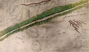 Mapa topograficzna pola bitwy pod Little Big Horn (węgiel drzewny i tusz na papierze)
