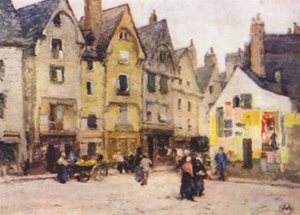 Place Plumereau, Tours (kolorowa litografia)