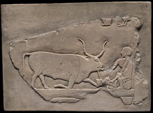 Fragment ściany z grobowca przedstawiający pasterza autorstwa Ancient Egyptian
