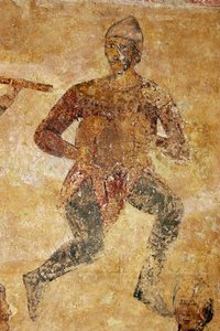 Szczegóły dotyczące muzyków i akrobatów autorstwa Ancient Russian frescos