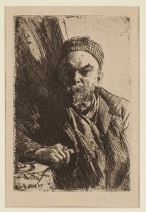 Portret poety Paul Verlaine (1844-1896) - Zorn, Anders Leonard (1860-1920) - 1895 - Akwaforta - 23,7x16 - Kolekcja prywatna autorstwa Anders Leonard Zorn