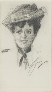 Głowa młodej kobiety w kapeluszu autorstwa Anders Leonard Zorn
