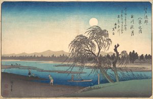 Jesienny księżyc nad rzeką Tama, ok. godz. 1838., ca. 1838. autorstwa Ando Hiroshige