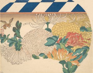 Chryzantemy w kształcie wachlarza, lata czterdzieste XIX wieku, lata czterdzieste XIX wieku. autorstwa Ando Hiroshige