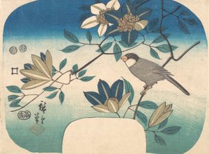 Powojnik i ptak, 1852., 1852. autorstwa Ando Hiroshige