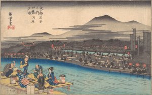 Wieczorne ochłodzenie w Shijogawarze, ok. godz. 1834., ca. 1834. autorstwa Ando Hiroshige