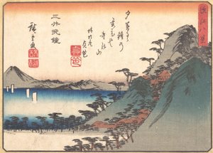 Wieczorny Dzwon w Świątyni Miidera, z serii Osiem widoków Omi...ca. 1834-35. autorstwa Ando Hiroshige