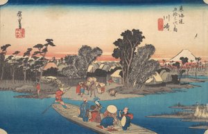 Prom przeprawa przez rzekę Rokugo, ca. 1834., ca. 1834. autorstwa Ando Hiroshige