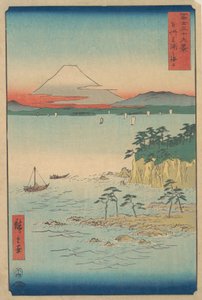 Fuji z Miury, Sagami Soshu Miura no Kaijo, z serii Trzydzieści sześć widoków na górę…, 1858. autorstwa Ando Hiroshige
