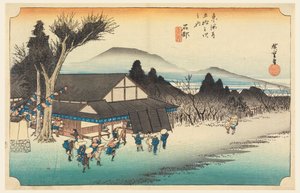 Ishibe (Sato Mekawa), członek Te pięćdziesiąt trzy S Tachi dźwięk miasta niższe d autorstwa Ando Hiroshige
