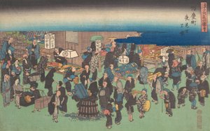 Zdjęcie uporządkowanego nocnego targu, ? 1828. , komar. 1828. autorstwa Ando Hiroshige