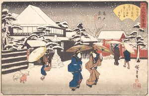 Tylna brama Kameido Tamaya? 1840. , komar. 1840. autorstwa Ando Hiroshige