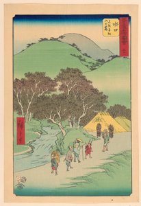 Minakuchi: Słynne sosny u podnóża stopnia Hiramatsu (Minakuchi, u podnóża Hiramatsu Yama) autorstwa Ando Hiroshige