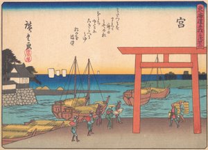 Miya, z serii Pięćdziesiąt trzy stacje drogi Tokaido, początek 20..., początek XX wieku. autorstwa Ando Hiroshige