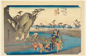 Wielebny Okitsu, członek pięćdziesięciu trzech dźwięków Stachi z miasta dolnego d (stopień miejski goshuzan tsugi) autorstwa Ando Hiroshige