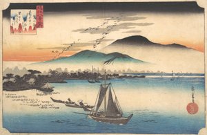 Powracające gęsi w Katadzie, XIX w. autorstwa Ando Hiroshige