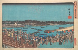 Ilustracja fajerwerków Lu Guo, co? 1841. , komar. 1841. autorstwa Ando Hiroshige
