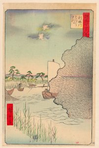 Rozrzucone sosny wzdłuż rzeki (Tone-gawa, Barbara-matsu) Z serii Sto słynnych widoków Edo autorstwa Ando Hiroshige
