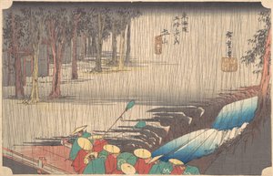 Wiosenny deszcz na 50. stacji Tsuchiyama Tokaido, XIX wiek. autorstwa Ando Hiroshige