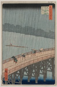 Nagły prysznic nad mostem Shin-Ohashi i Atake..., 1857. autorstwa Ando Hiroshige