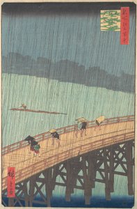 Sudden Shower over Shin-Ohashi Bridge and Atake Ohashi Atake no yudachi, from the series..., 1857. autorstwa Ando Hiroshige