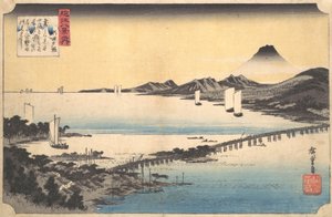 Sunset Glow at Seta Seta sekisho, z serii Osiem widoków prowincji Omi Omi ha..., 1834-35. autorstwa Ando Hiroshige