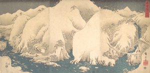 Góry Kiso w Śniegu, datowane na ósmy miesiąc węża..., datowane na ósmy miesiąc roku Węża, 1857. autorstwa Ando Hiroshige