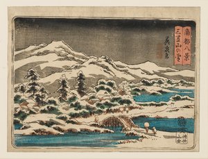 Drzeworyt - mała scena ze śniegu. Mikasayama w śniegu Mikasayama no yuki, 1797-1858 autorstwa Ando Hiroshige