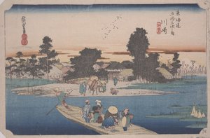 Prom na rzece Rokugo autorstwa Ando or Utagawa Hiroshige
