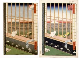 Pola ryżowe Asakusa podczas Festiwalu Koguta z serii "100 widoków Edo", pub. 1857 autorstwa Ando or Utagawa Hiroshige