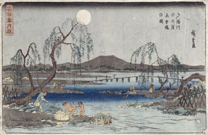 Łowienie ryb przy Moonlight na rzece Tama, z serii „Śnieg, księżyc i kwiaty” („Settsu Gekka”) (drewnodruk) autorstwa Ando or Utagawa Hiroshige